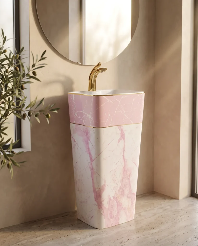 Calacatta Pembe Beyaz Monoblok Lavabo