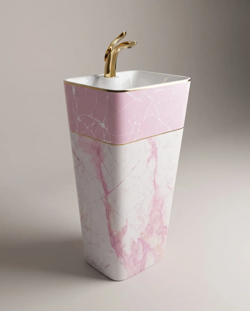 Calacatta Pembe Beyaz Monoblok Lavabo
