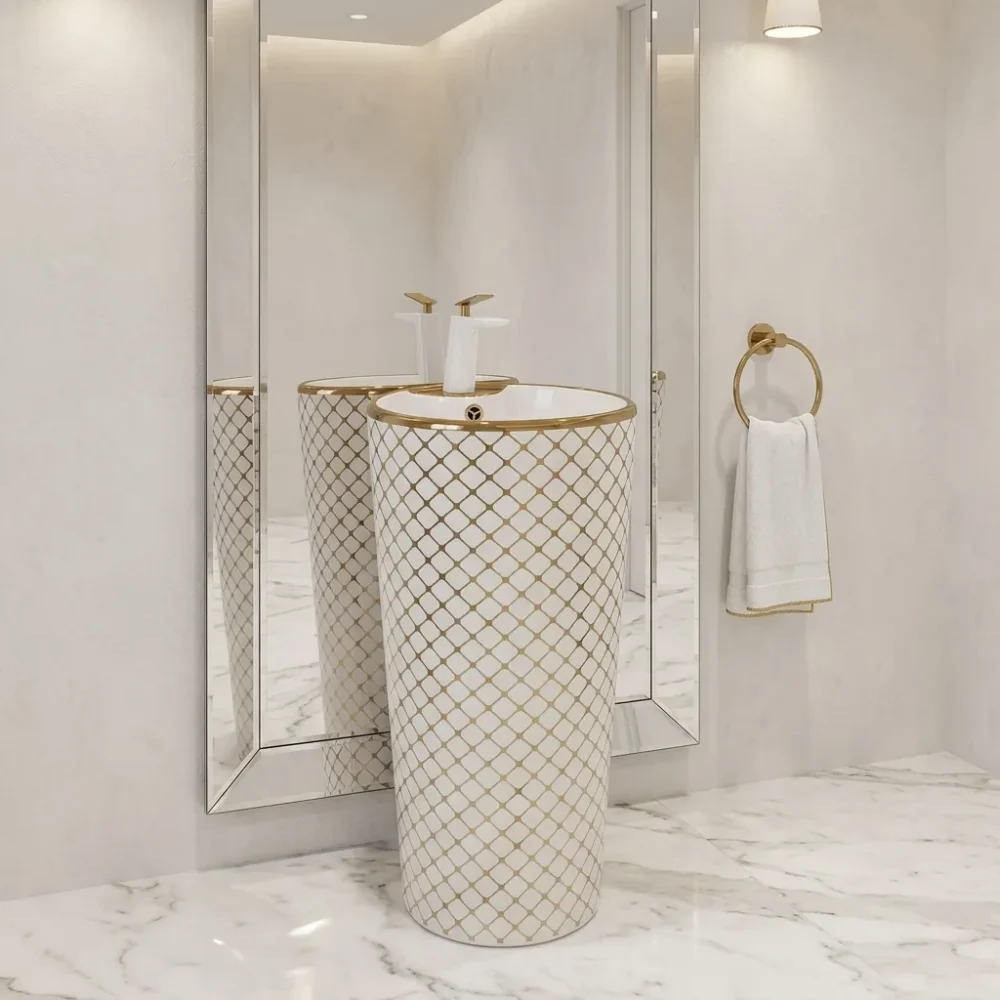 Geometrik Beyaz Altın Monoblok Lavabo