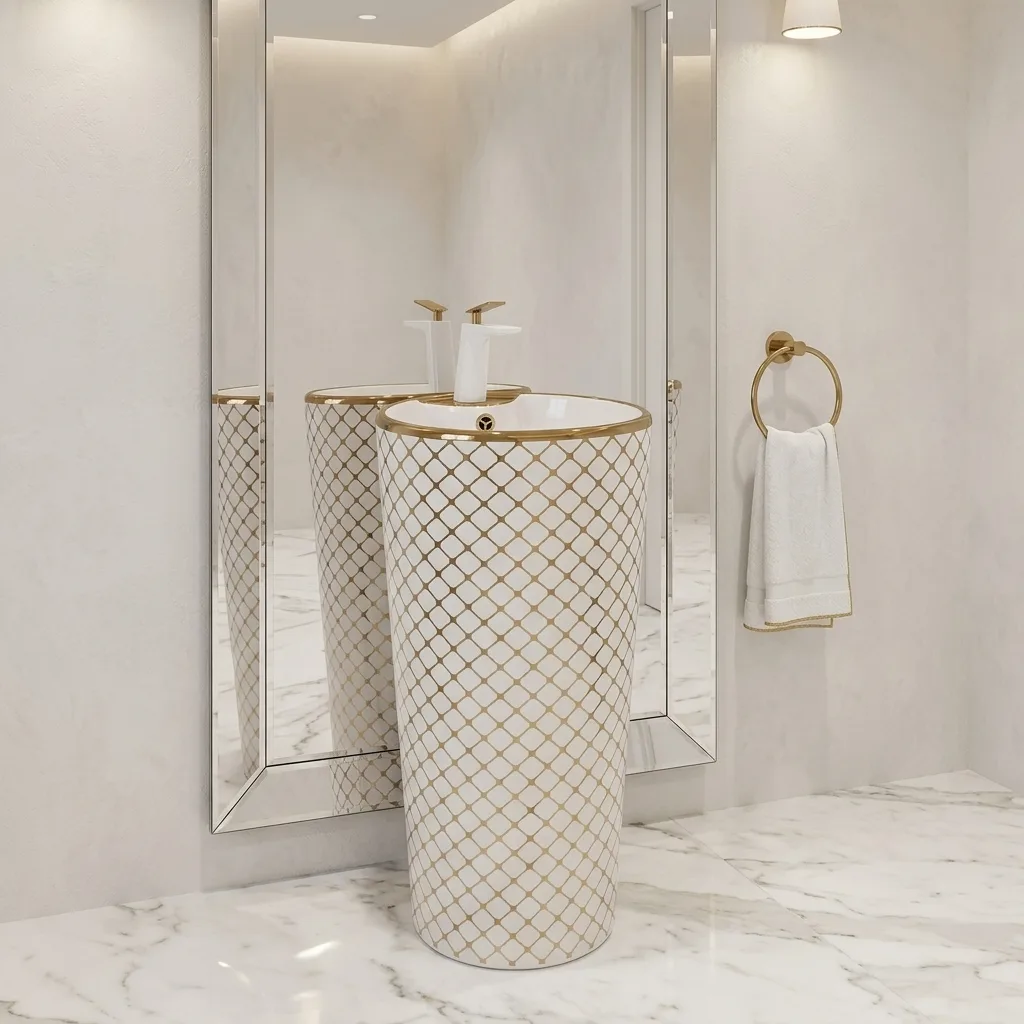 Geometrik Beyaz Altın Monoblok Lavabo