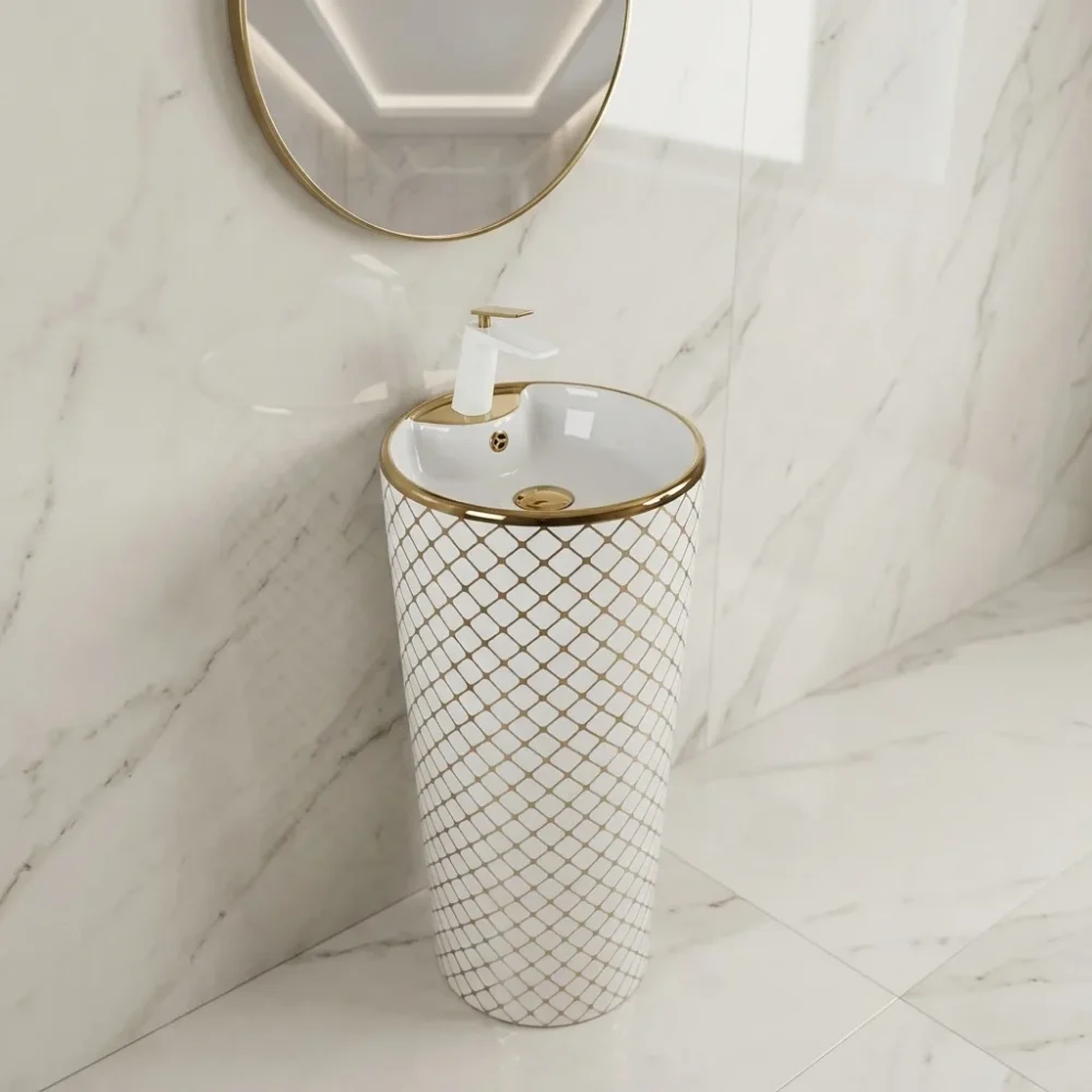 Geometrik Beyaz Altın Monoblok Lavabo