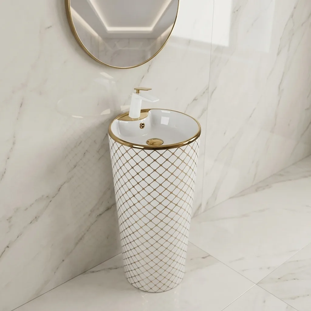 Geometrik Beyaz Altın Monoblok Lavabo