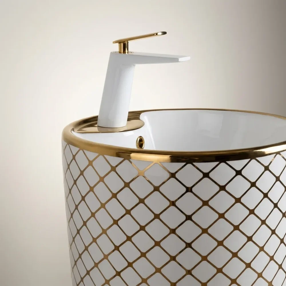 Geometrik Beyaz Altın Monoblok Lavabo