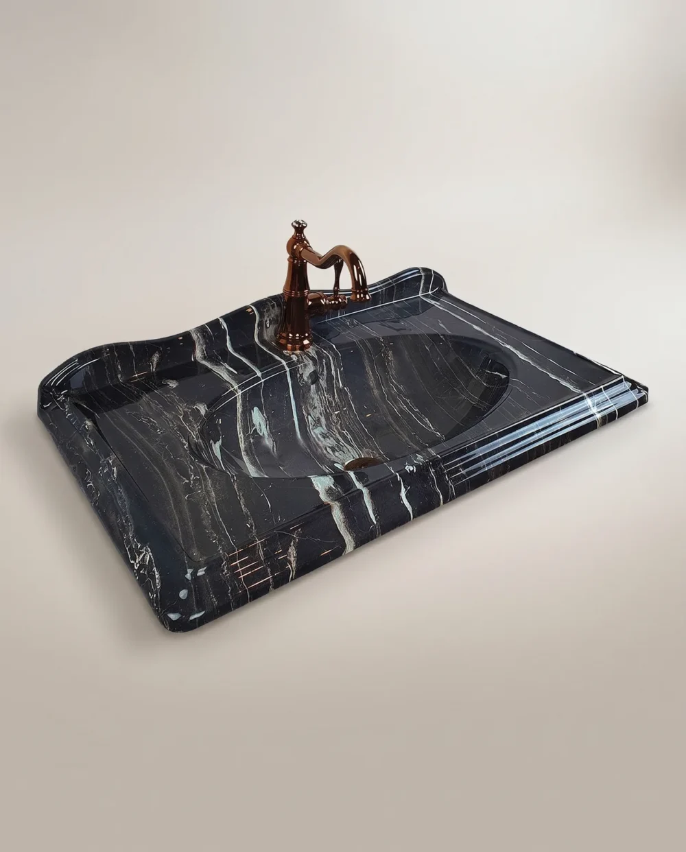 Victorian Deep Black Etajerli Lavabo