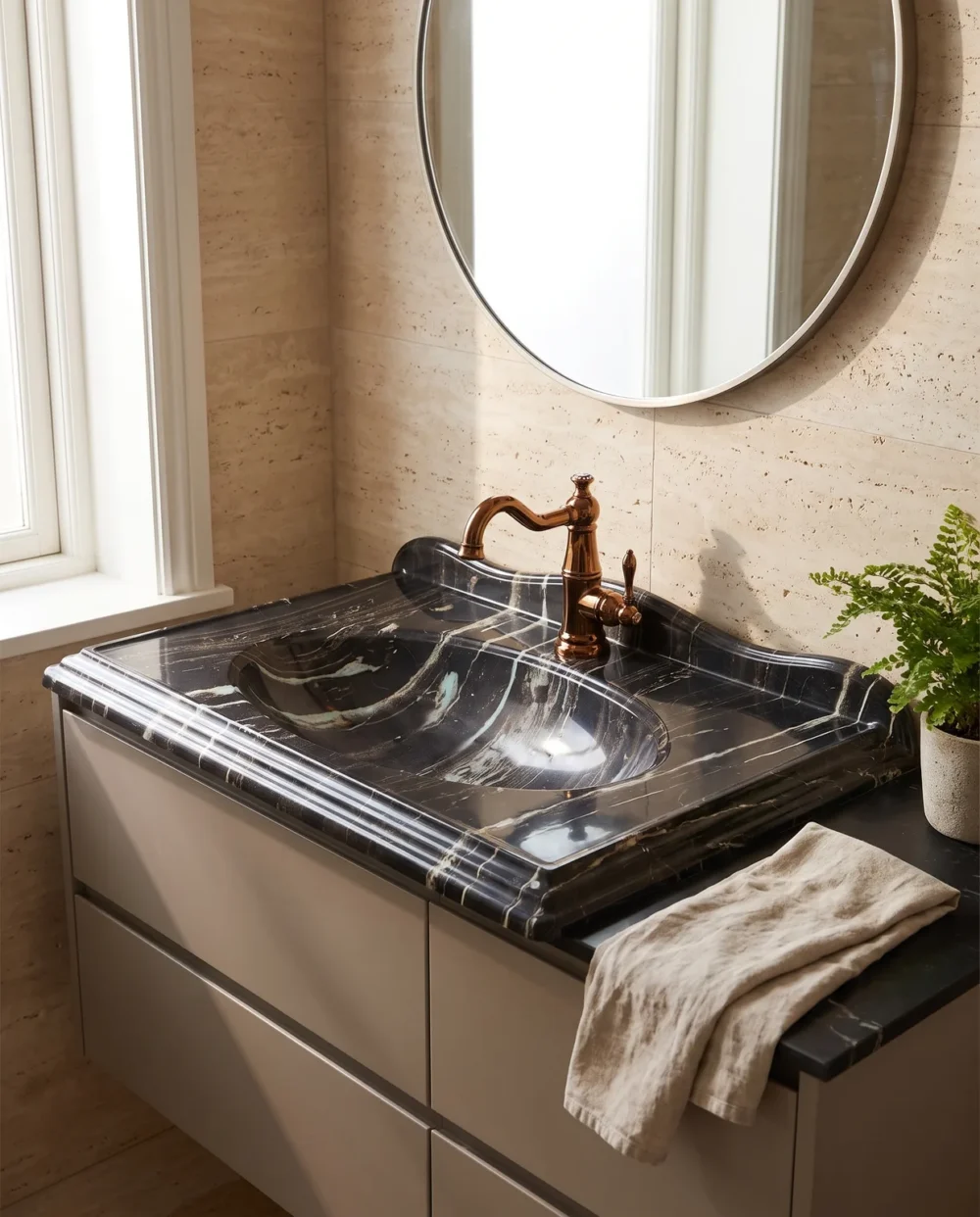 Victorian Deep Black Etajerli Lavabo