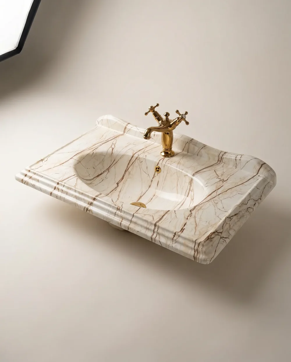 Victorian Rain Beige Etajerli Lavabo