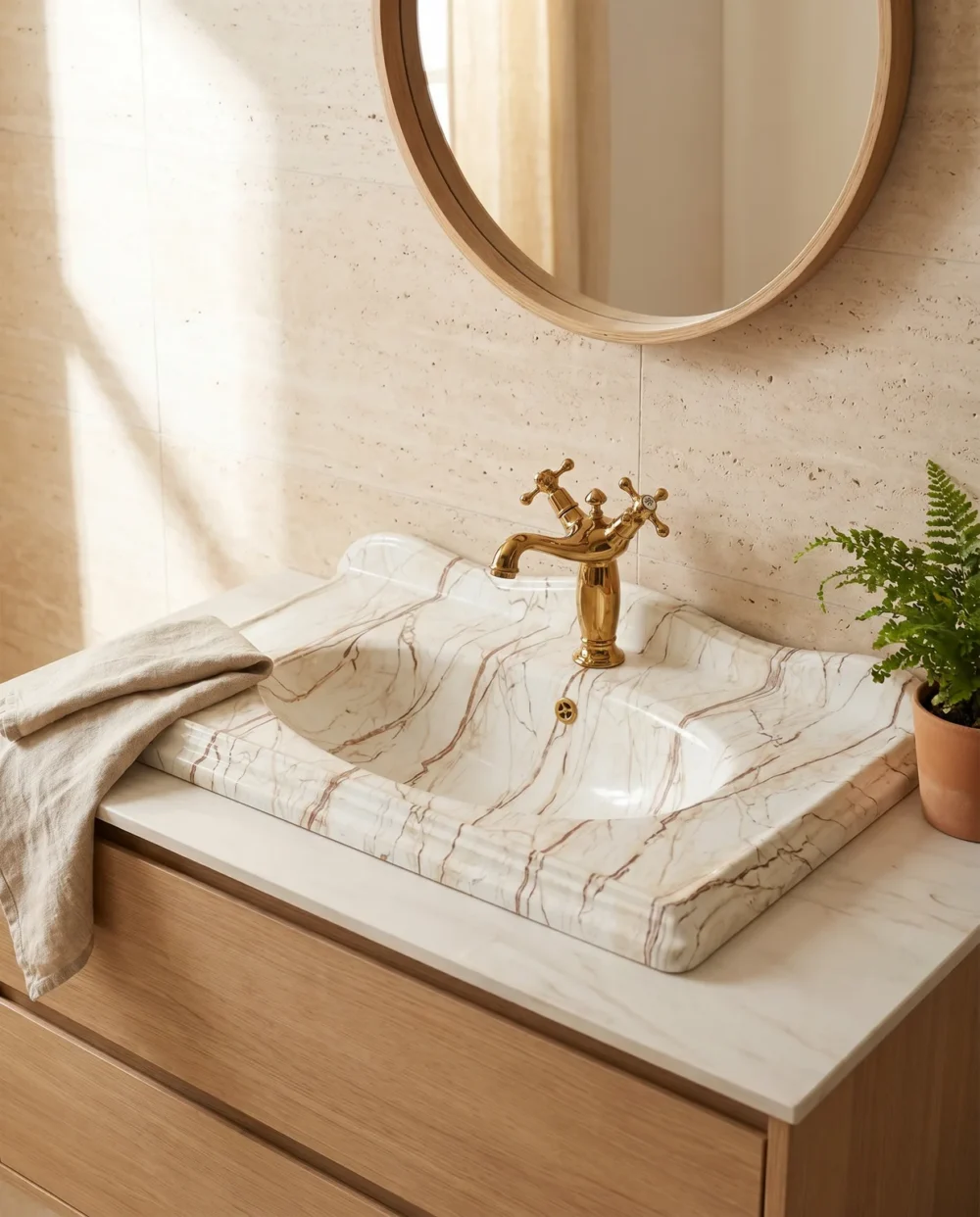Victorian Rain Beige Etajerli Lavabo