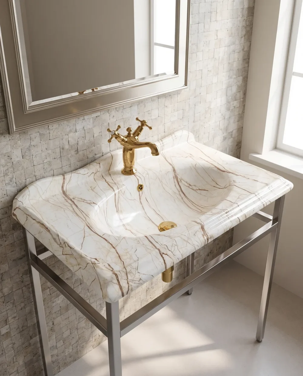 Victorian Rain Beige Etajerli Lavabo