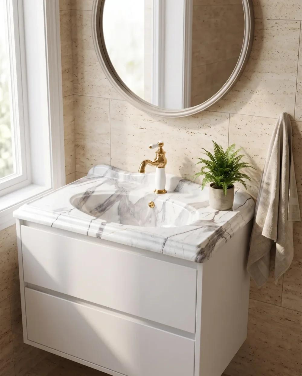 Victorian Statuario Etajerli Lavabo
