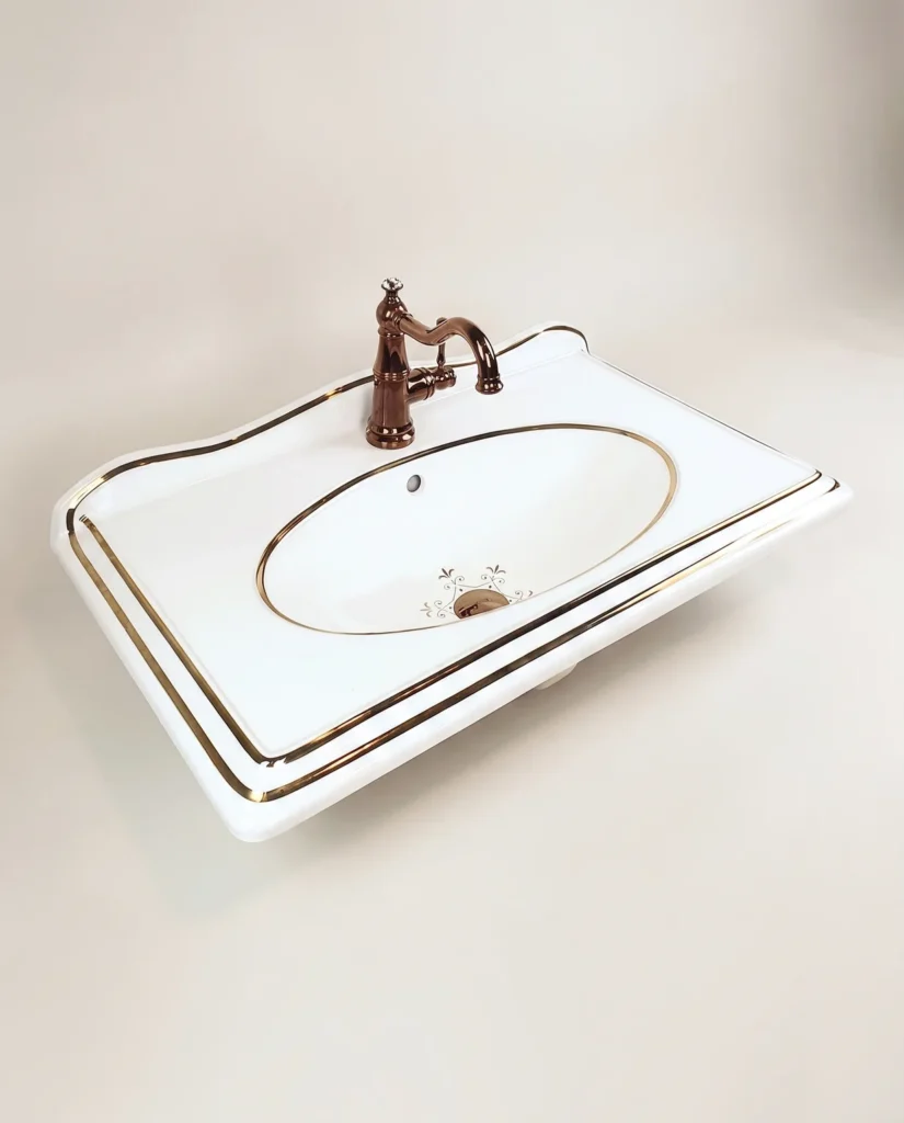 Victorian Beyaz Altın Etajerli Lavabo