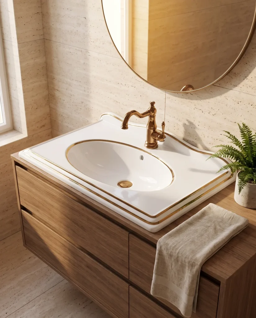 Victorian Beyaz Altın Etajerli Lavabo