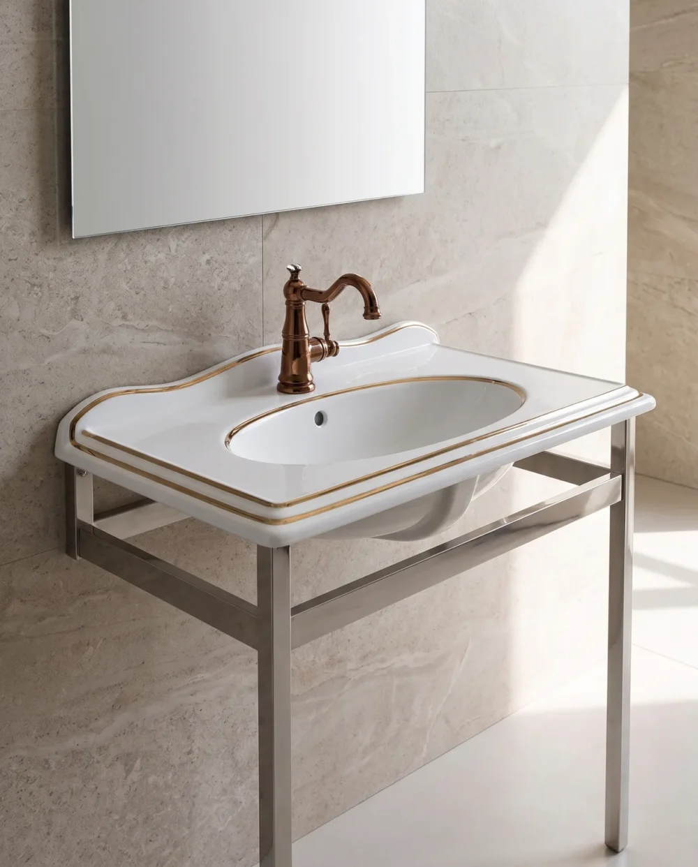 Victorian Beyaz Altın Etajerli Lavabo