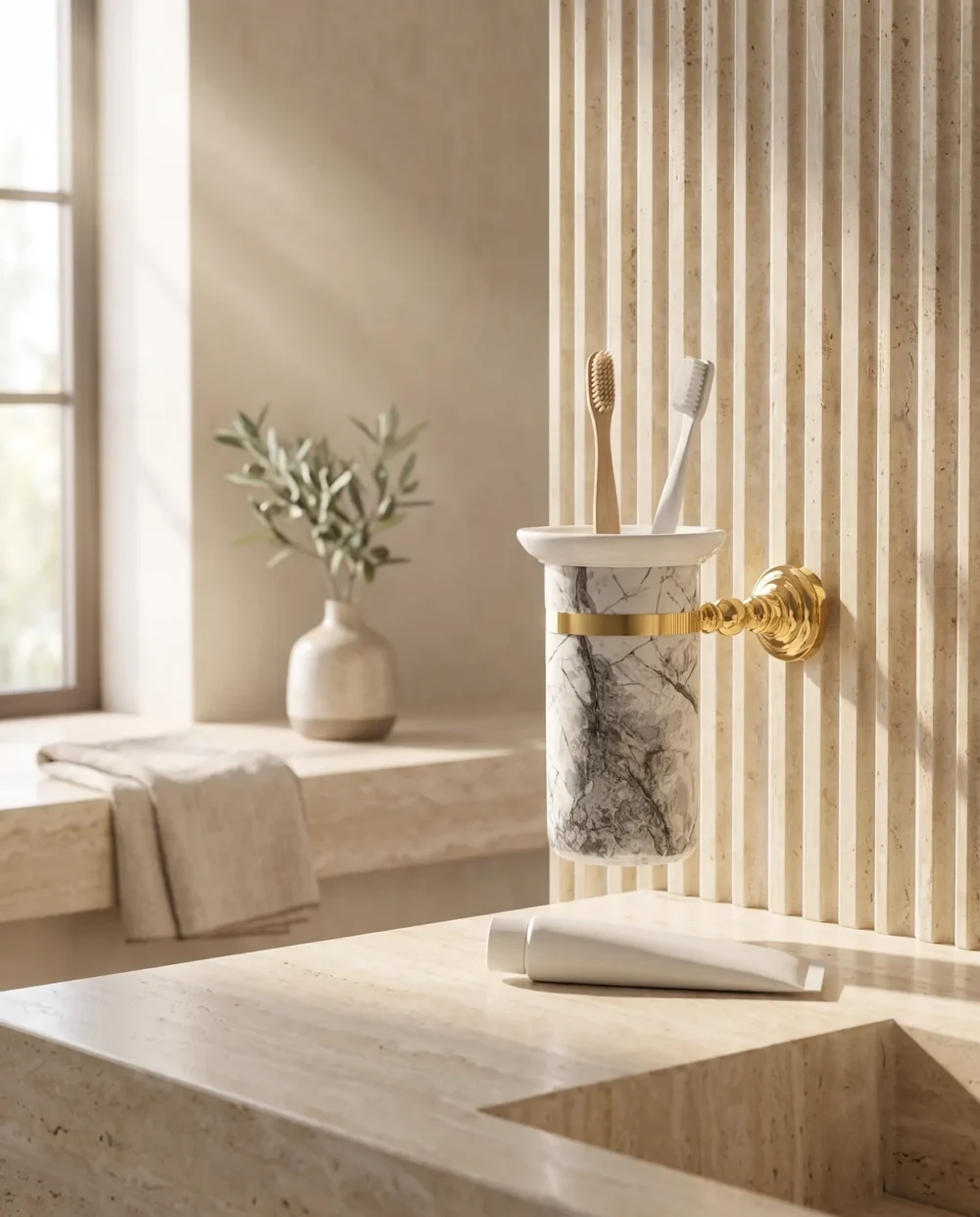 Sharp Calacatta Montajlı Diş Fırçalık