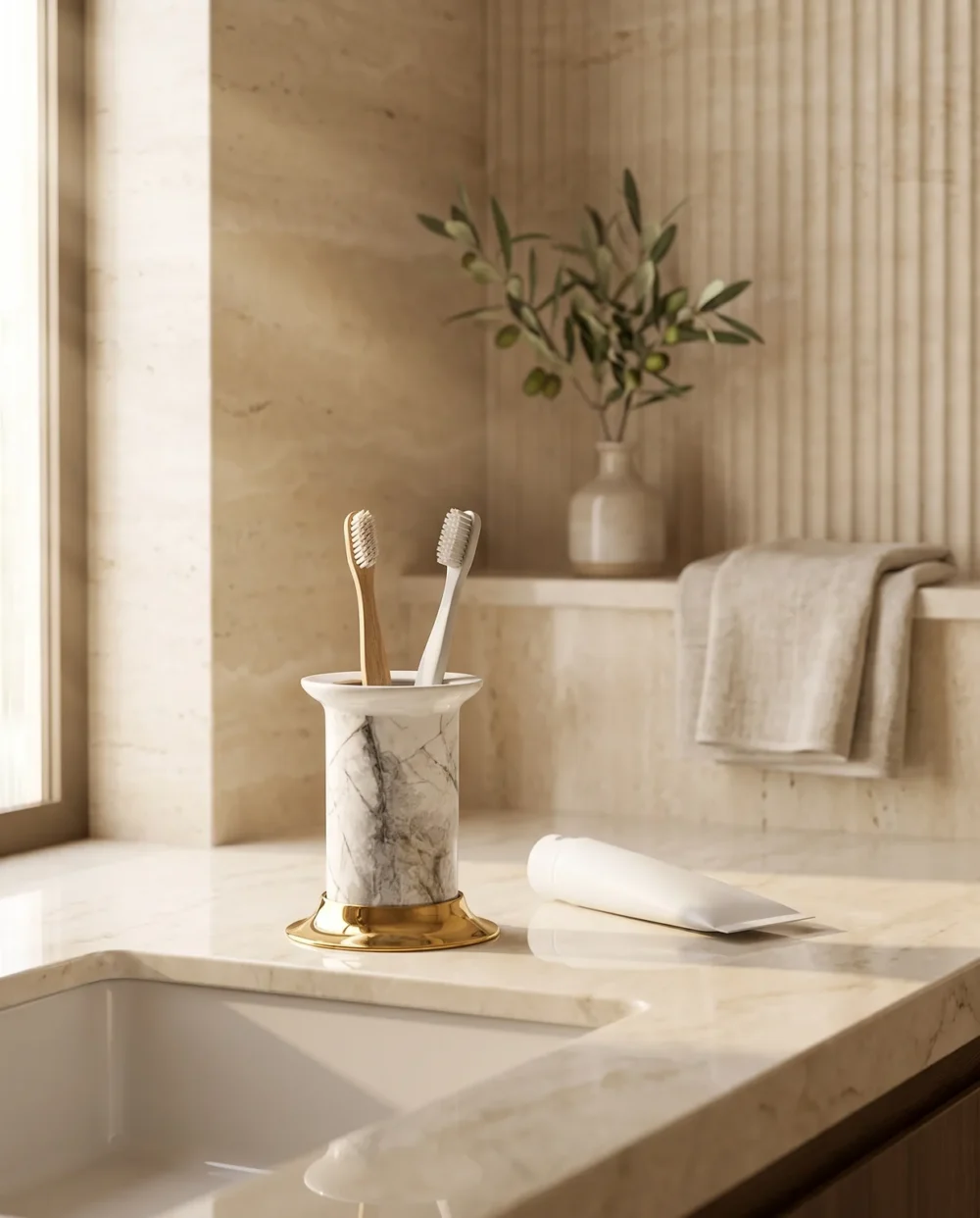 Sharp Calacatta Set Üstü Diş Fırçalık