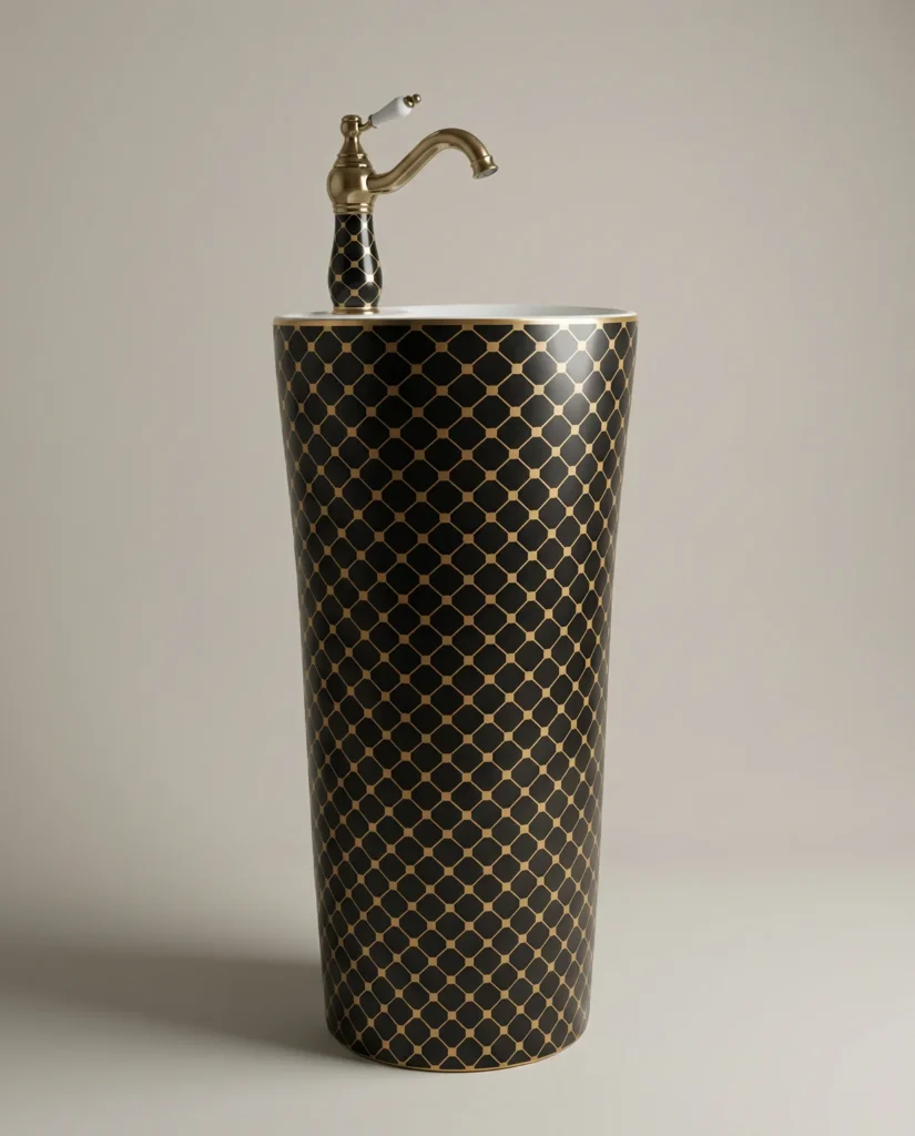 Siyah Altın Beyaz Hazne Monoblok Lavabo