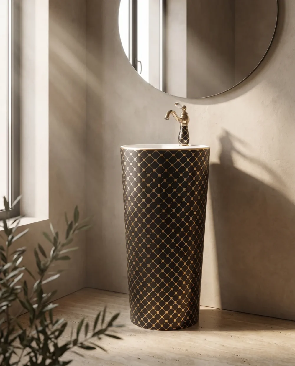 Siyah Altın Beyaz Hazne Monoblok Lavabo